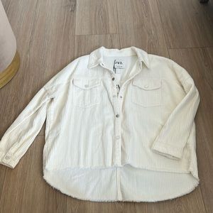Zara White Corduroy Button-Up Shirt